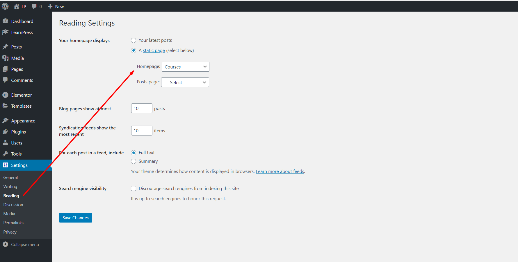 Choose the hompage