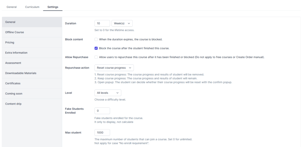Frontend Editor Add-on for LearnPress - Course - Settings Tab