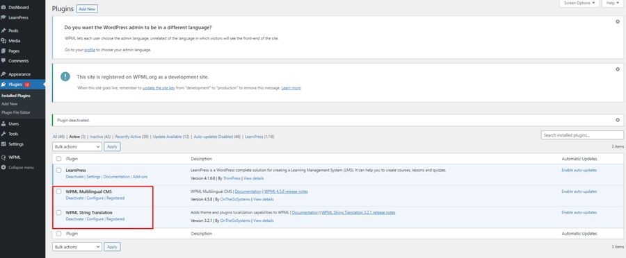 Activate WPML Plugin
