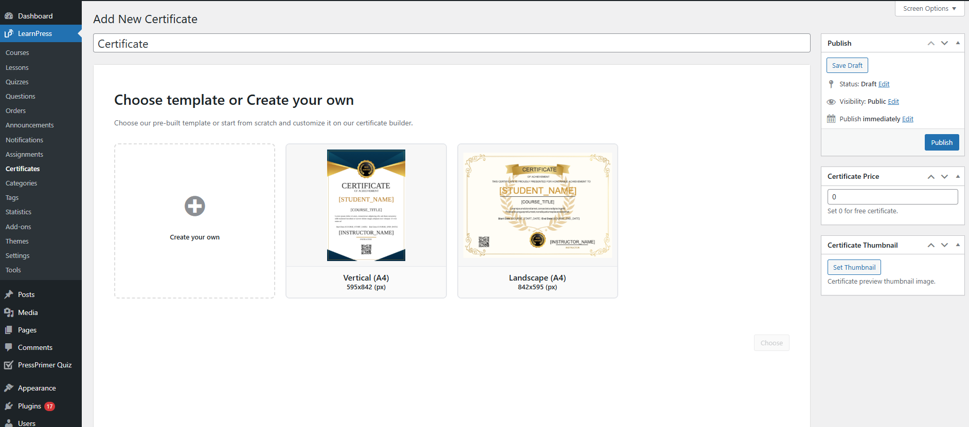 Certificate Add-on for LearnPress - How To Create A Certificate