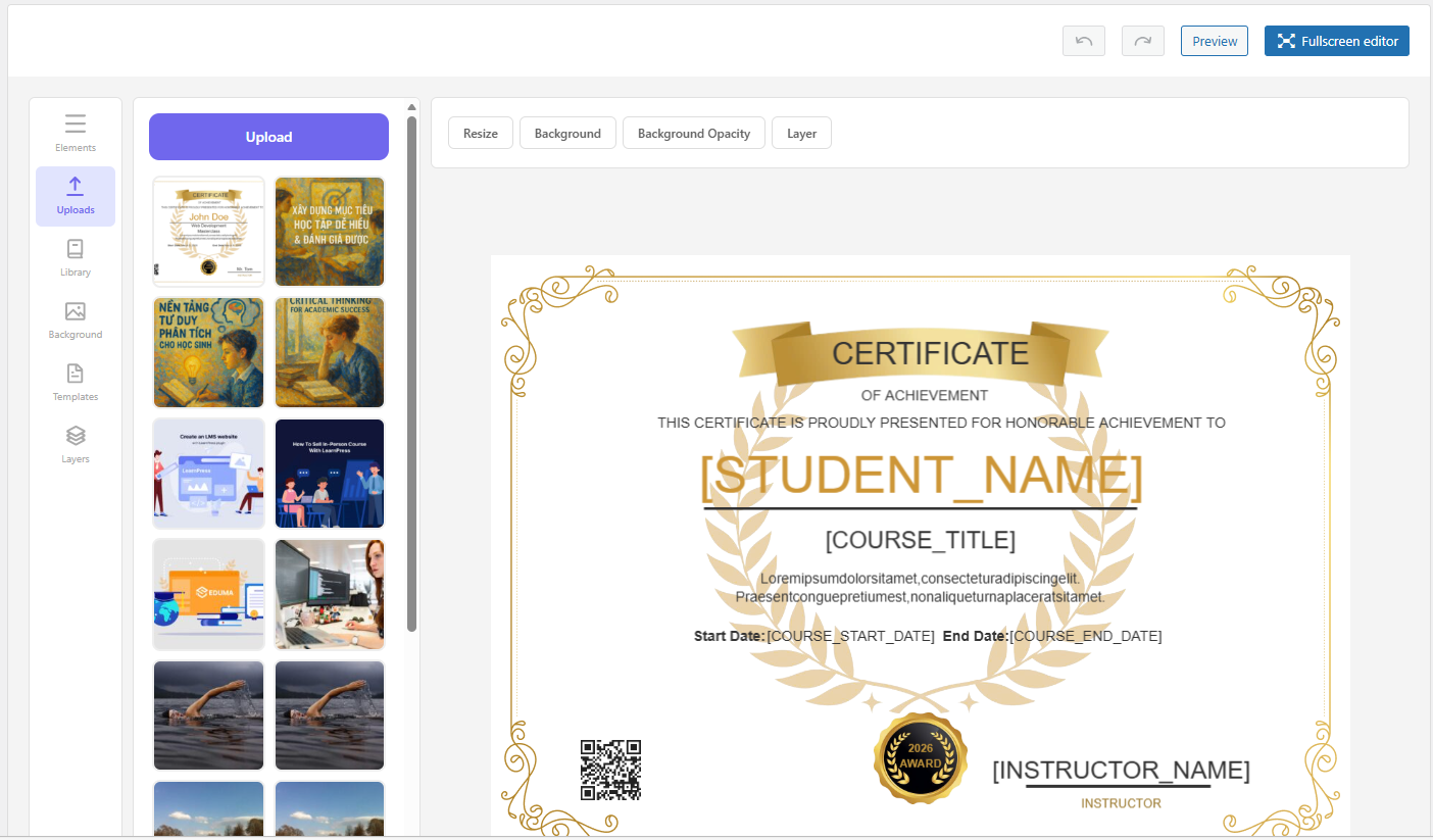 Certificate Add-on for LearnPress - How To Create A Certificate