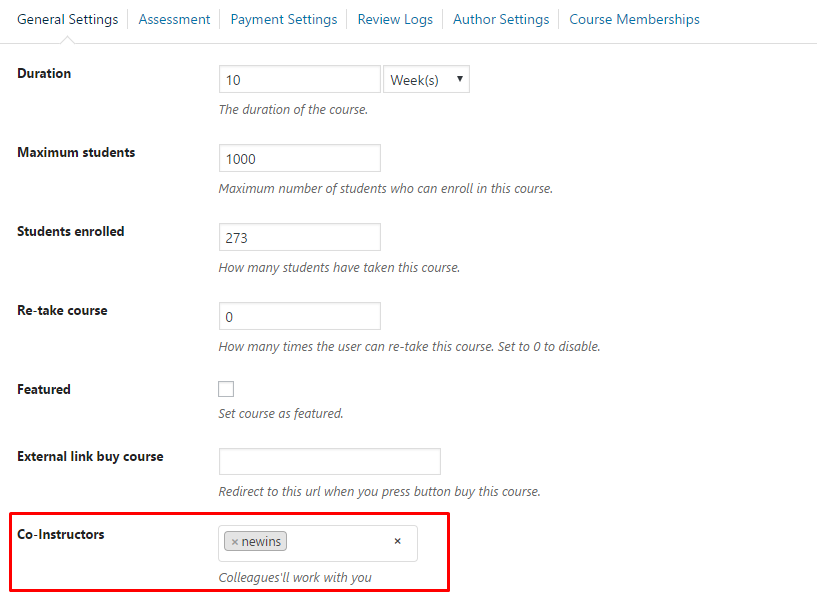 LearnPress Co-instructors Settings