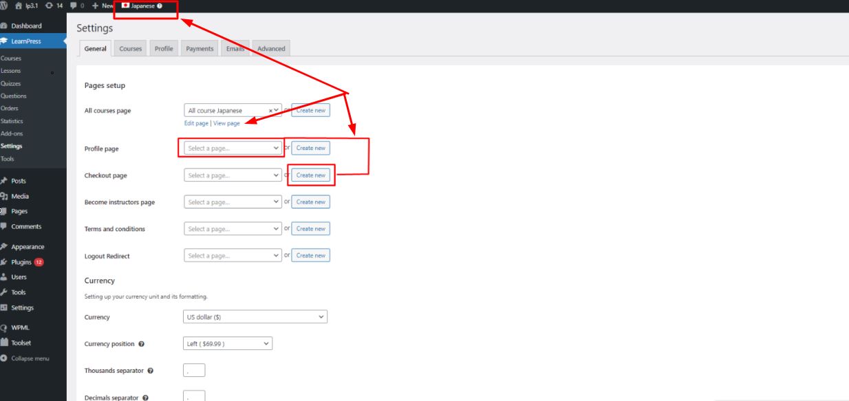 LearnPress WPML Translating Page
