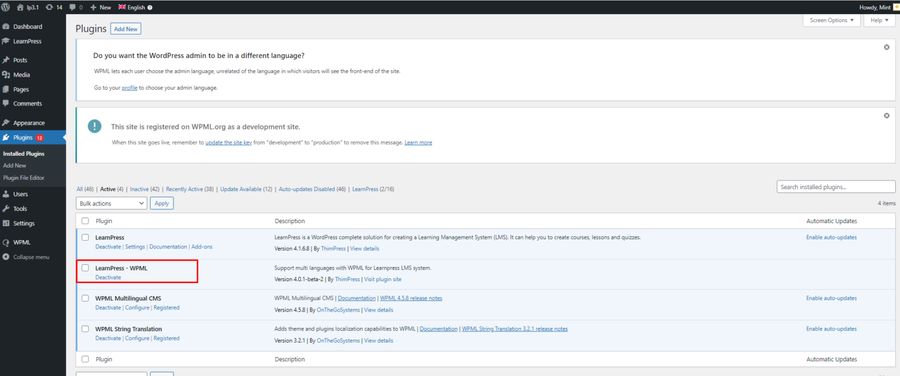 Active LearnPress WPML Add-on