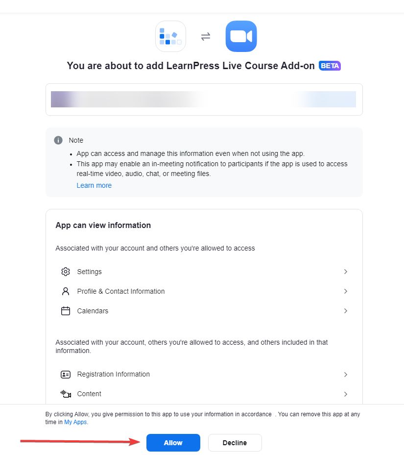 Allow Live Course Integration