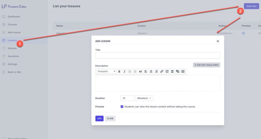 Create Lesson In Frontend Editor