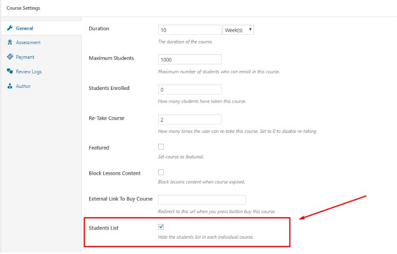 Enable Student List In General Tab