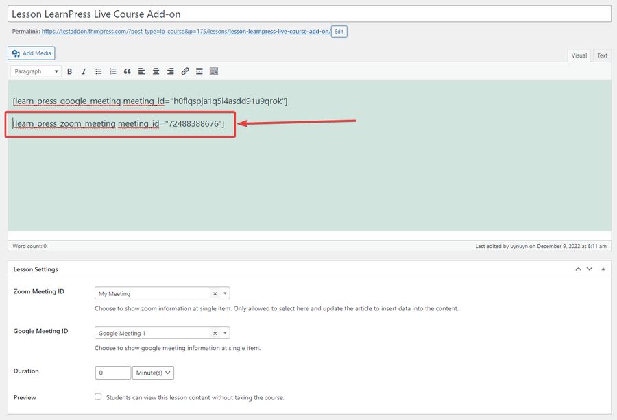 Zoom Meeting Shortcode