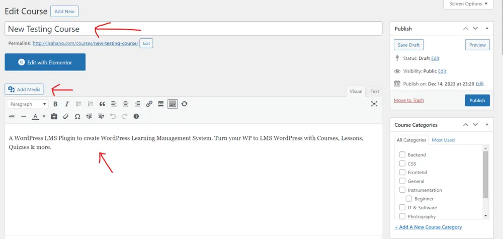 Edit Course Page