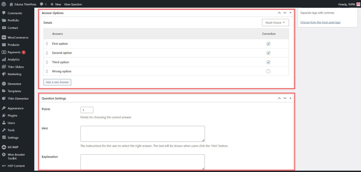 Multi-Choice Question Type in LearnPress