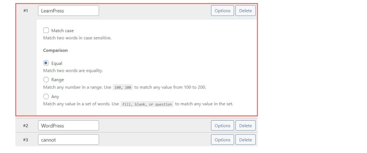 Fill In Blanks Option Section in LearnPress