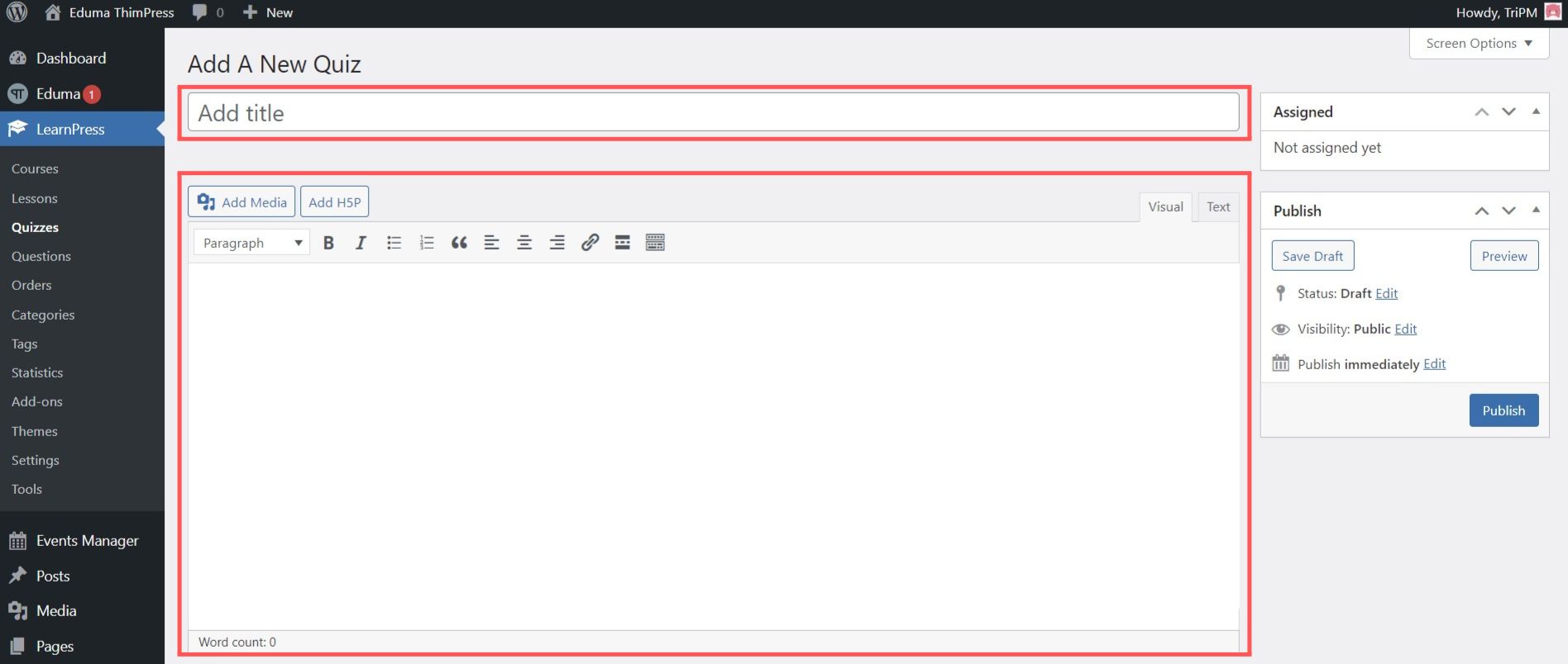 Add A New Quiz Overview Screen