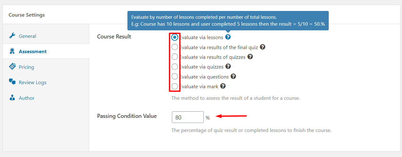 Assessment Tab In Course Settings