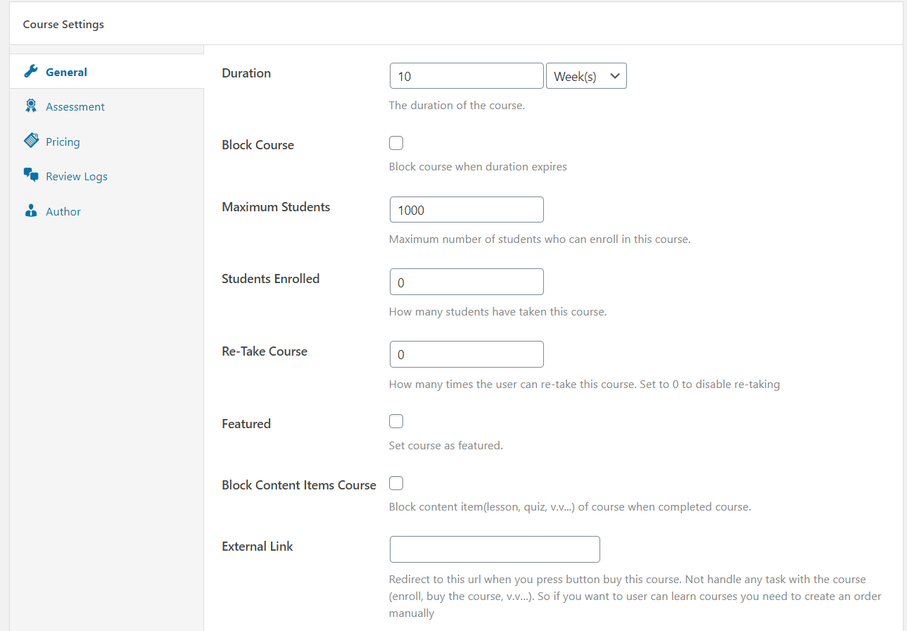General Tab In Course Settings