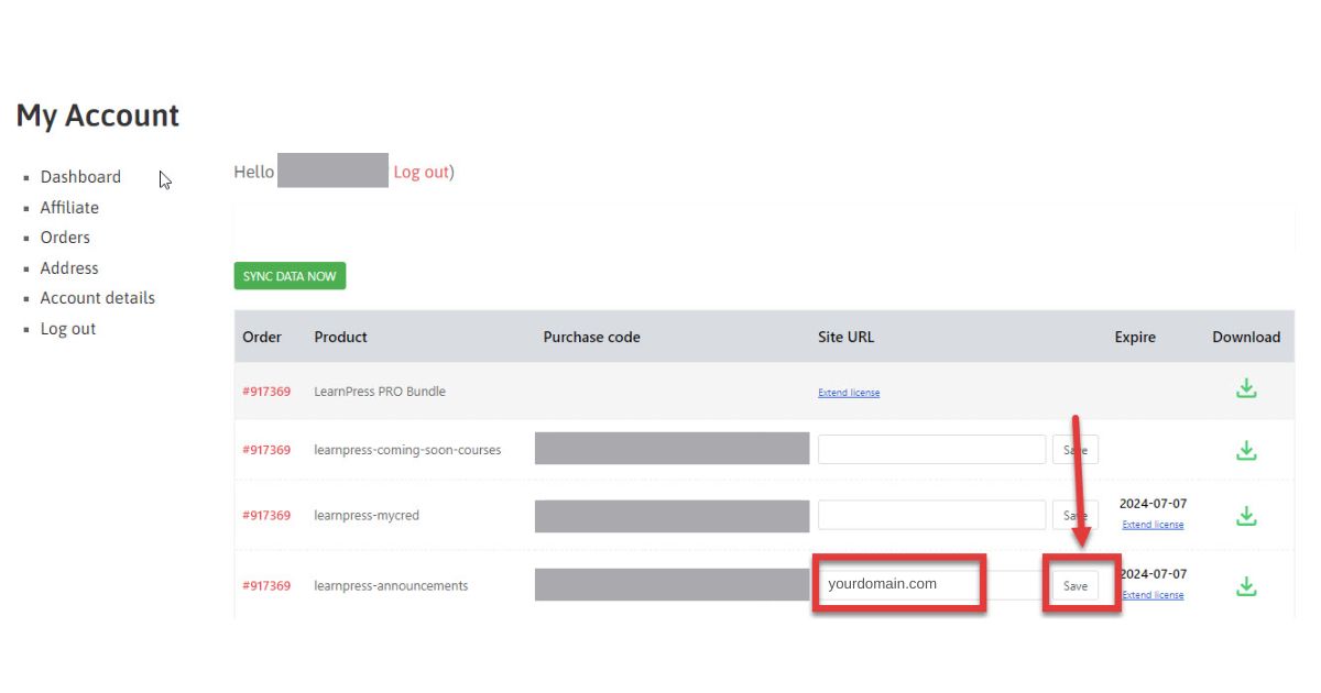 Get the LearnPress Add-on purchase code