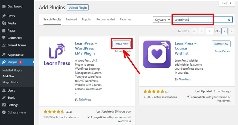 Install and Activate LearnPress Plugin