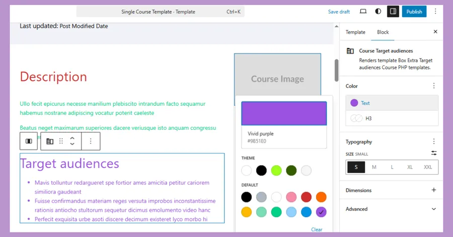 Customize Single Course Template