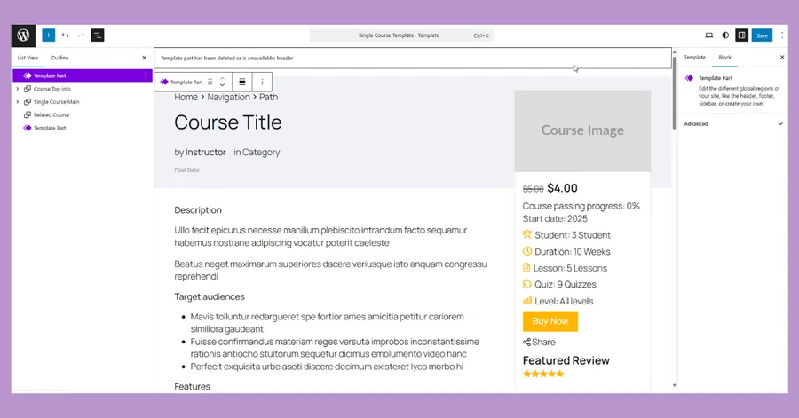 Single Course Template