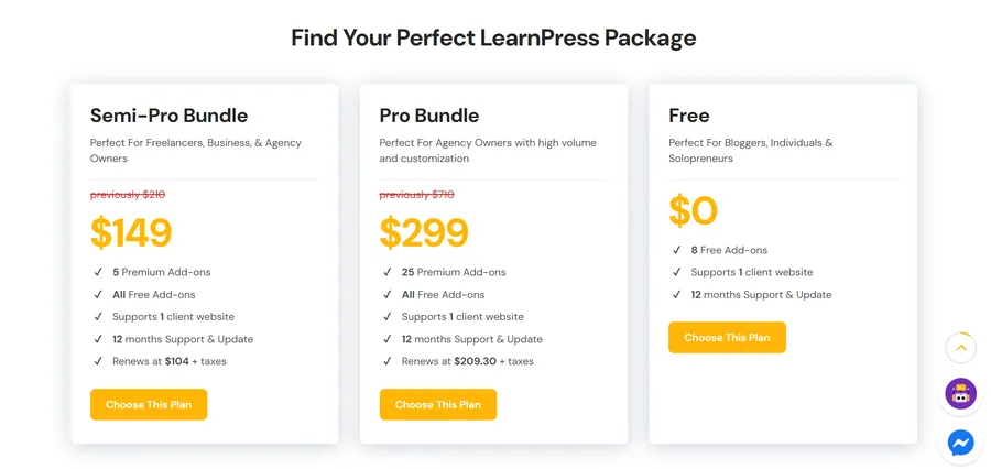 LearnPress Pricing Plans