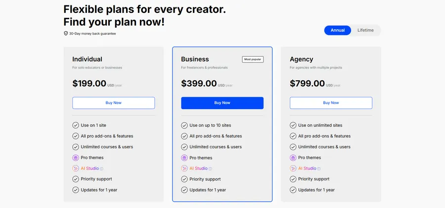 Tutor LMS Pricing Plans