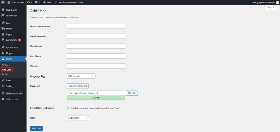 Add a New User or Edit an Existing One