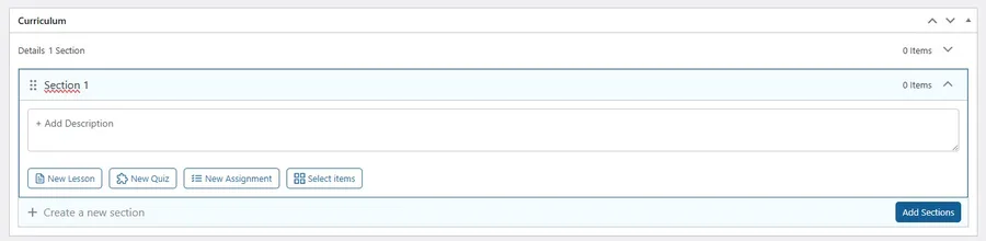 Add Curriculum Sections