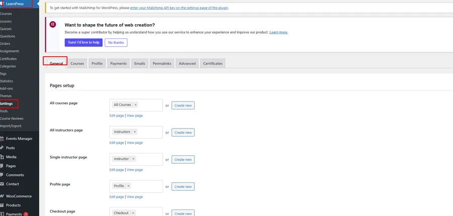 Adjusting Basic Settings Manually in LearnPress