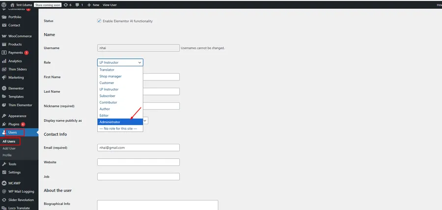 Change the Role of an Existing User