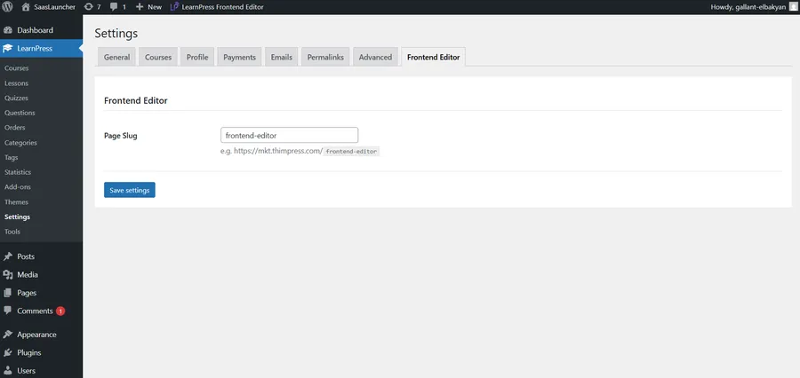 Learnpress frontend editor
