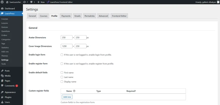 LearnPress Profile Settings