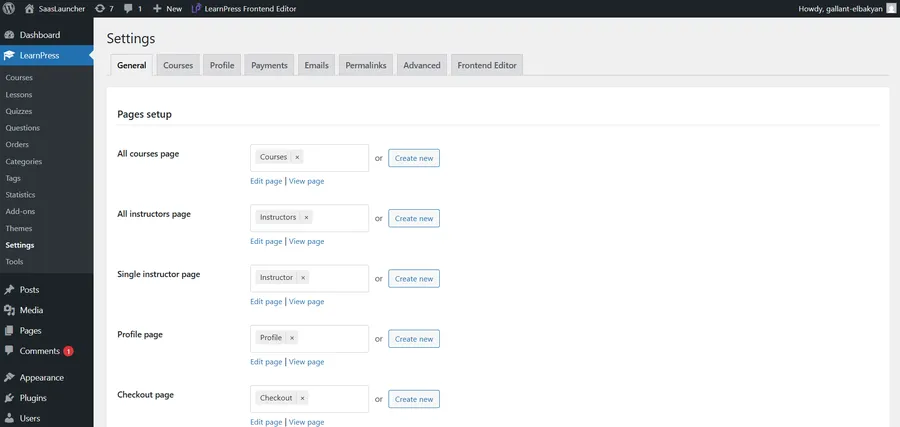 LearnPress settings general