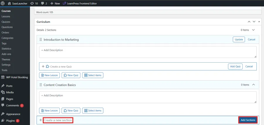 Add Sections to Your Course