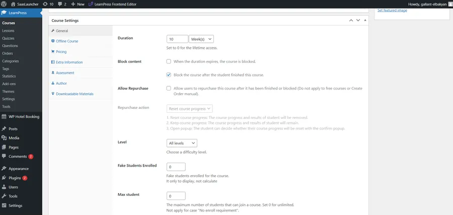 Set Course Duration and Access Options