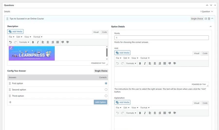 Allow to Add Media In Des Hint and Explanation