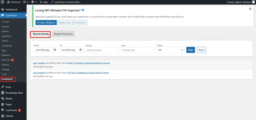 LearnPress Gradebook 4.0.8