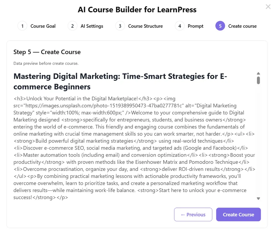 Step 5 — Create Course