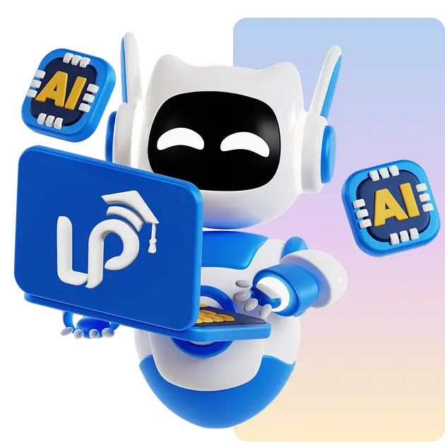 LearnPress AI robot mascot working as a smart assistant for WordPress LMS course creation
