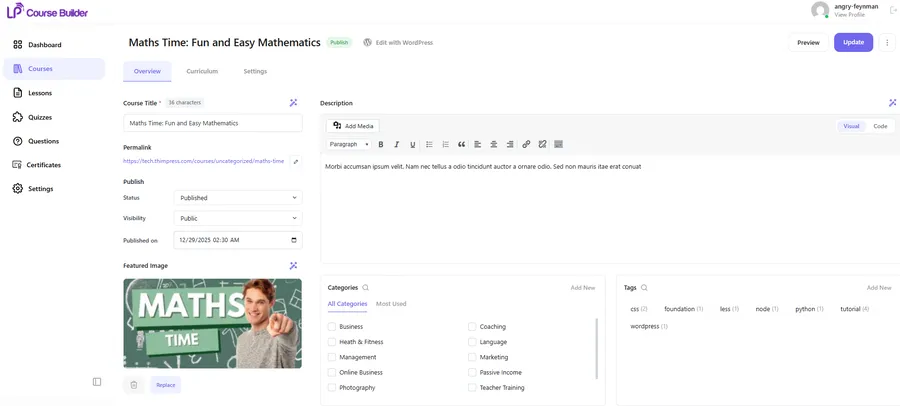 learnpress-course-builder-overview-tab-editor