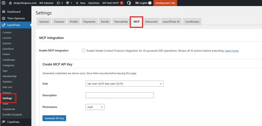 WordPress MCP integration 