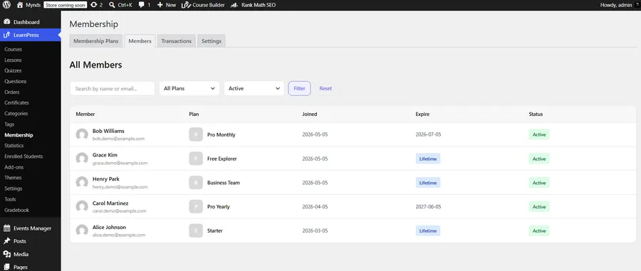 Inside the best WordPress LMS for courses and membership plan dashboard - best wordpress lms for courses and membership