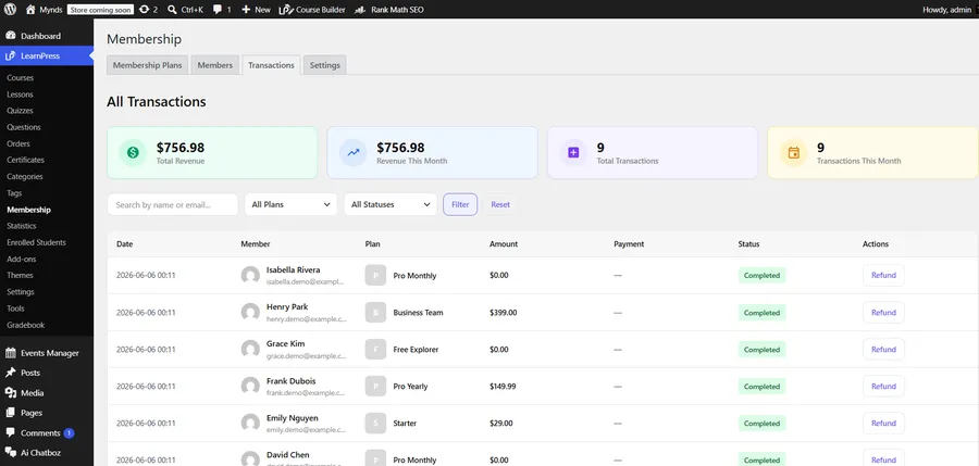 Tracking earnings with the best WordPress LMS for courses and membership analytics
