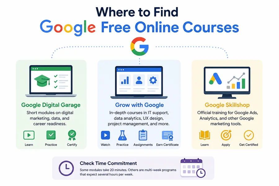 Where to find Google free online courses