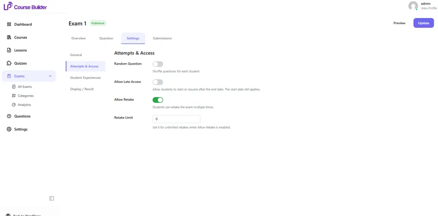 Attempts and Access Settings