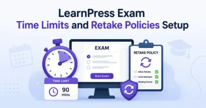LearnPress exam time limits and retake policies