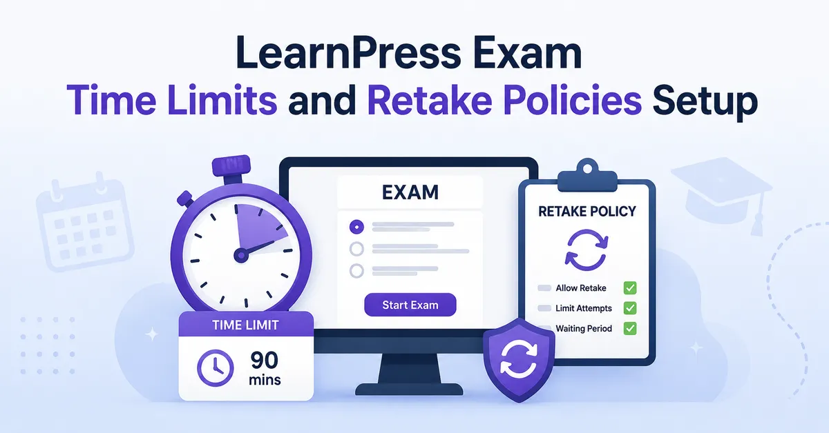 LearnPress exam time limits and retake policies