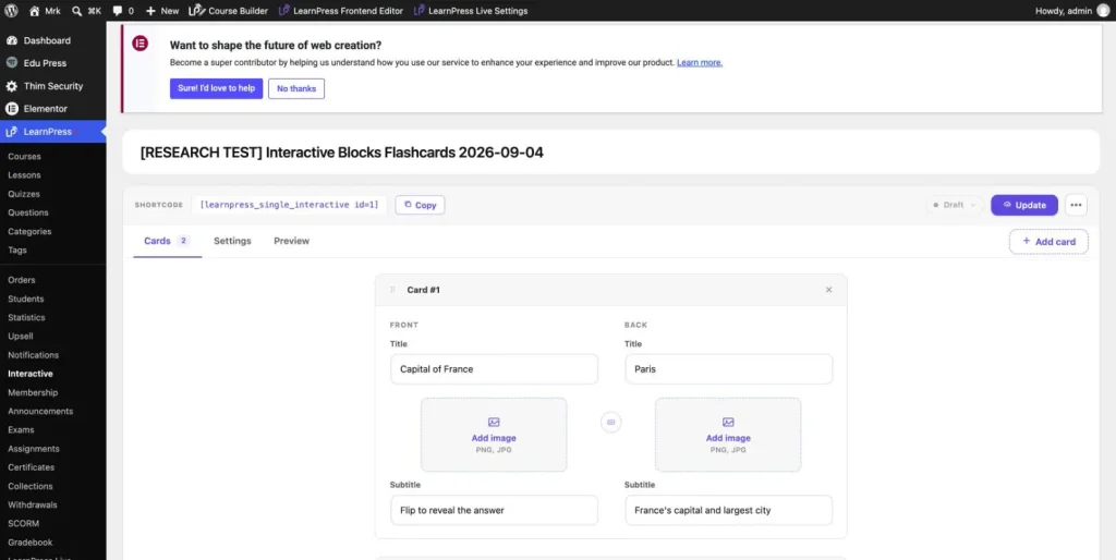 Create LearnPress flashcards in Interactive Blocks