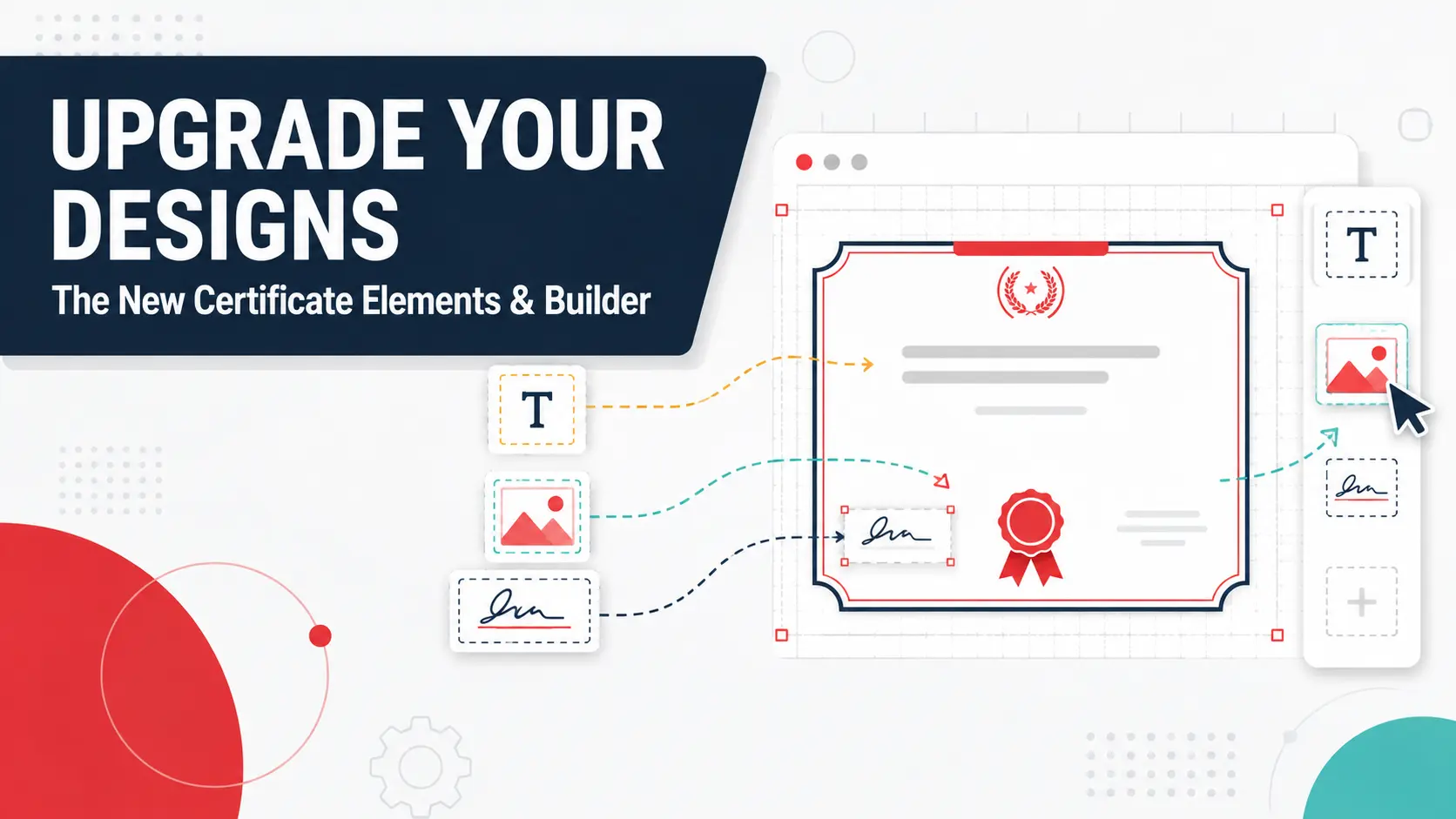 WordPress certificate design canvas with drag-and-drop elements, representing the new LearnPress certificate builder