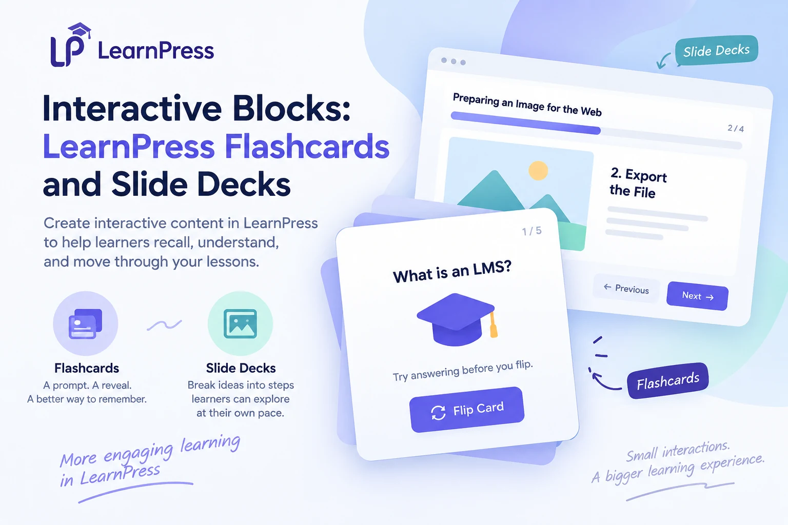 Interactive Blocks for LearnPress with Flashcards and Slide Decks