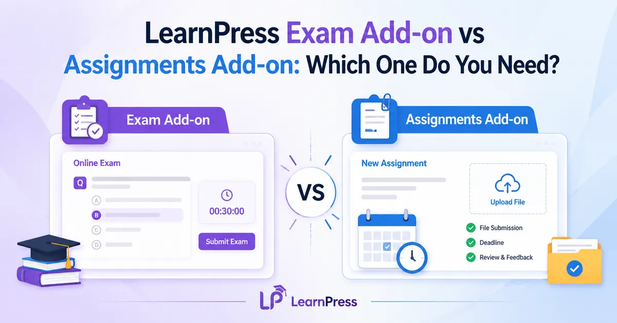 LearnPress Exam Add-on vs Assignments Add-on