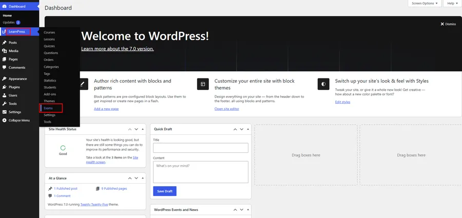 LearnPress Exams Sidebar